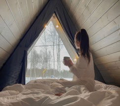 №6 A-Frame 50m2 с купелью (оснащение дома, стоимость купели и бани см. Подробнее) в Les holidays