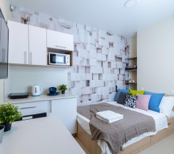 1-комнатные апартаменты эконом с 1 двуспальной кроватью (без окна) в Prim Rooms Apt Apartments (Прим Румс Апт Апартментс)