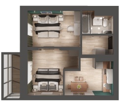 Апартаменты с 2 спальнями. Вид на реку Казанку и аквапарк "Ривьера" в Sibgat Apartments