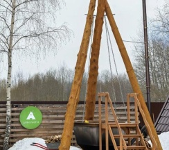 A-фрейм с баней и сибирским банным чаном в Dovolity