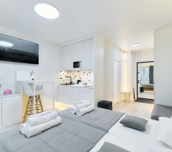 Двухместный номер Deluxe с балконом и с видом на город 2 отдельные кровати в Апартаменты Новые в Минск-Мир возле Avia mall