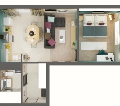 Апартаменты с гостиной и спальней в Sibgat Apartments