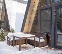 №7 A-Frame 100m2 с купелью и баней (оснащение дома, стоимость купели и бани см. Подробнее) в Les holidays