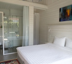 Однокомнатный с двуспальной кроватью и антресолью для сна детей в Blaga house design dacha