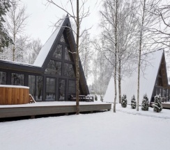 №8 A-Frame 100m2 с купелью и баней(оснащение дома, стоимость купели и бани см. Подробнее) в Les holidays
