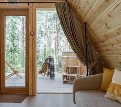 А-фрейм с террасой и купелью (dogs friendly) в Orsha River Club